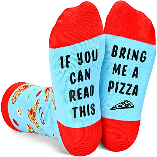 HAPPYPOP 4 Pairs Food Socks for Men, Pizza Bacon Taco Donut Socks Teen Boy,  Funny Pizza Taco Gifts