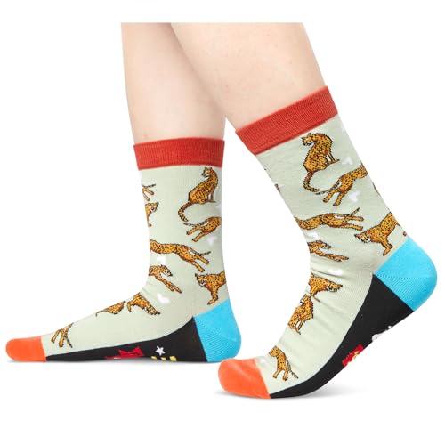 Funny Cheetah Print Gifts for Women Men Mom Dad Teen Girls Boys, Fun Leopard Print Socks Animal Socks