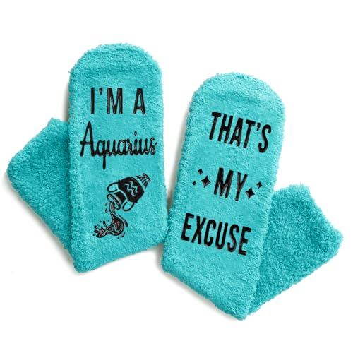 Aquarius Zodiac Birthday Astrology Constellation Horoscope Gifts for Women Teen Girls, Fuzzy Fluffy Space Galaxy Aquarius Socks Teens