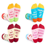 Funny Socks for Teen Girls Cotton Crew Socks, Cute Fruit Socks Strawberry Pineapple Cherry Peach 4 Pack 7-9 Years