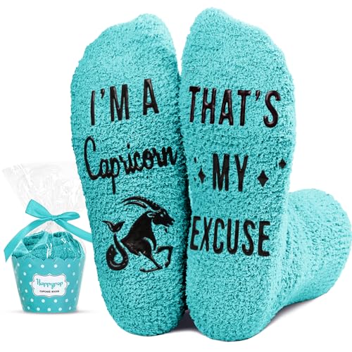 Capricorn Zodiac Birthday Astrology Constellation Horoscope Gifts for Women Teen Girls, Fuzzy Fluffy Space Galaxy Capricorn Socks Teens