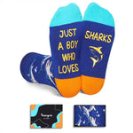 HAPPYPOP Silly Socks for Boys - Funny Shark Gifts Kids 7-9 Years, Novelty Animal Lover Gifts Shark Socks