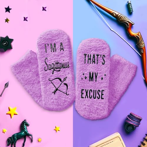 Sagittarius Zodiac Birthday Astrology Constellation Horoscope Gifts for Women Teen Girls, Fuzzy Fluffy Space Galaxy Sagittarius Socks