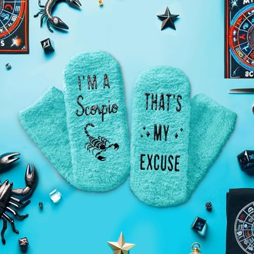 Funny Crazy Astrology Space Scorpio Zodiac Constellation Horoscope Gifts for Women Teen Girls, Fuzzy Fluffy Star Galaxy Scorpio Socks