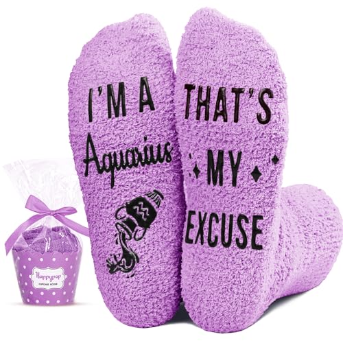 Crazy Aquarius Zodiac Birthday Astrology Constellation Horoscope Gifts for Women Teen Girls, Fuzzy Fluffy Space Galaxy Aquarius Socks Teens