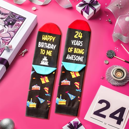 24th Birthday Gifts for 24 Year Old Woman Man, Best Gifts for 24 Year Old Male Female, Birthday Socks