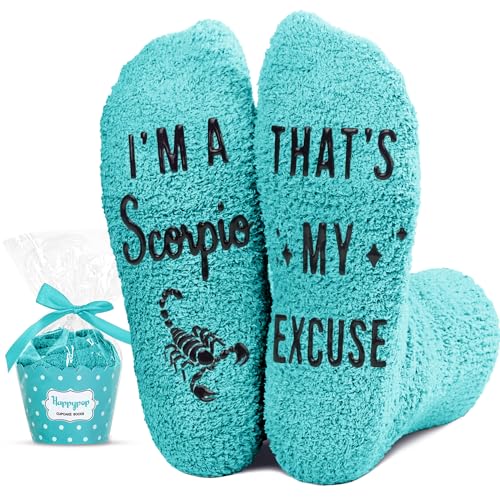 Funny Crazy Astrology Space Scorpio Zodiac Constellation Horoscope Gifts for Women Teen Girls, Fuzzy Fluffy Star Galaxy Scorpio Socks