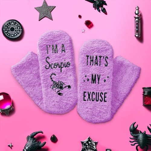 Scorpio Zodiac Birthday Astrology Constellation Horoscope Gifts for Women Teen Girls, Fuzzy Fluffy Space Galaxy Scorpio Socks