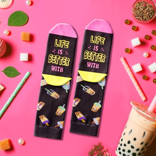 Funny Crazy Boba Gifts Socks for Teen Girls Boys, Kawaii Boba Bubble Milk Tea Gifts Boba Lover Drinker Gifts for Women Men, Cute Boba Socks