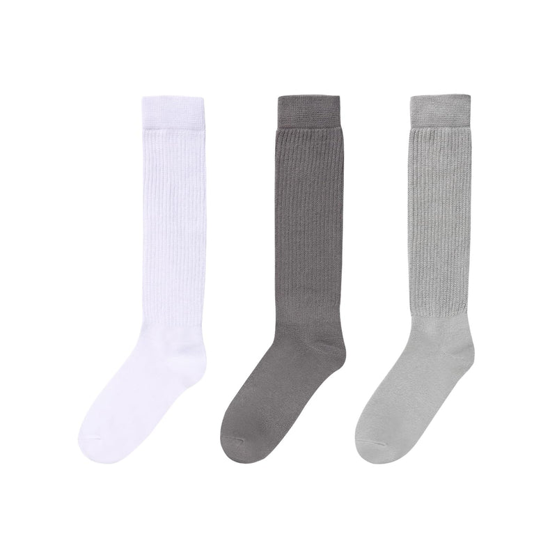 Slouch Socks for Women Girls - Scrunch Socks for Women Pack, Long High Tube High Socks White Grey 3 Pairs