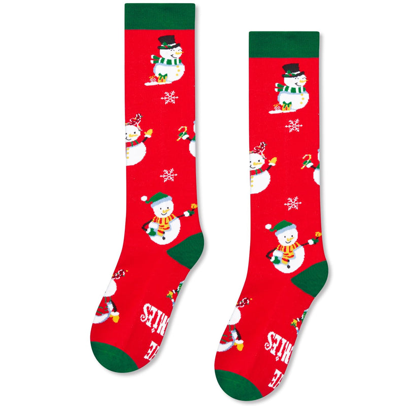 Christmas Gifts Stocking Socks for Mom - Christmas Knee High Snowman Socks Xmas Stockings for Teen Girls, Red and Green Socks