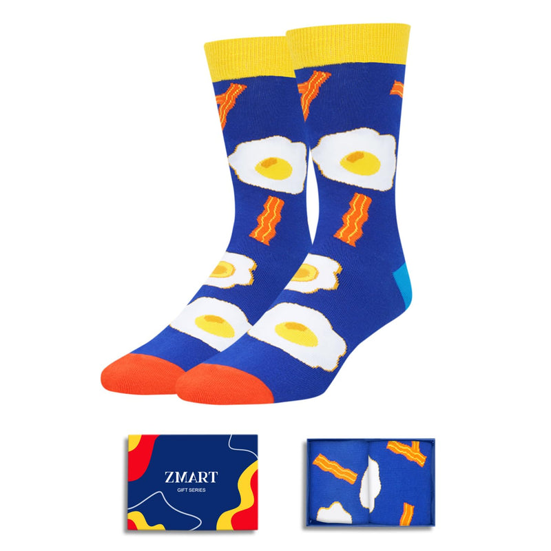 Funny Bacon Socks Egg Socks Men - Novelty Bacon Egg Gifts, Meat Socks, Dark Blue