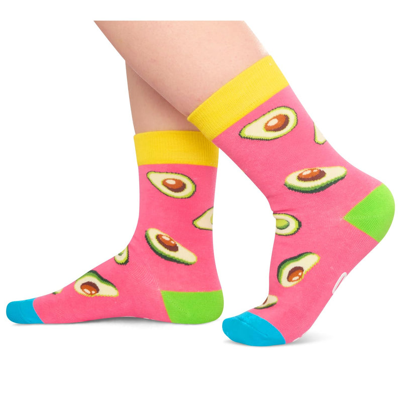 Funny Avocado Gifts for Girls Boys - Novelty Avocado Socks, Fruit Socks for Avocado Lovers, Fun Kids Teen Girls Socks for 7-9 Years Old, Pink