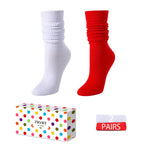 Slouch Socks for Women Girls - Scrunch Socks for Women Pack, Long High Tube High Socks White Red 2 Pairs