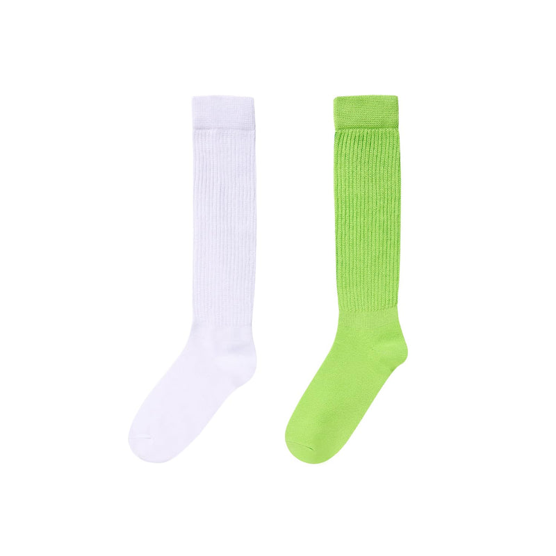 Slouch Socks for Women Girls - Scrunch Socks for Women Pack, Long High Tube High Socks White Green 2 Pairs