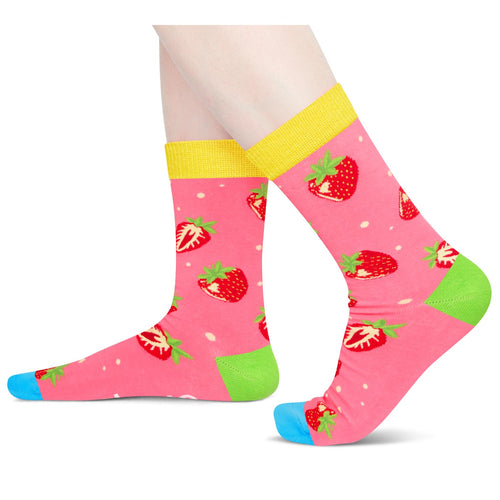 Strawberry Gifts for Women Teen Girls - Strawberry Heart Fruit Socks, Funny Mismatched Socks for Strawberry Lovers, Valentine's Day Fruit Gifts