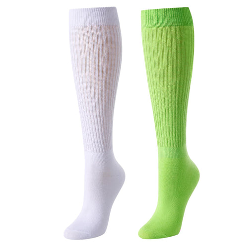 Slouch Socks for Women Girls - Scrunch Socks for Women Pack, Long High Tube High Socks White Green 2 Pairs