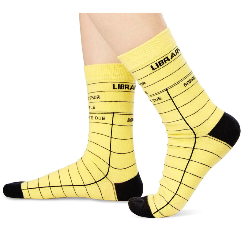 HAPPYPOP Funny Socks for Women - Library Card Socks Book Socks, Book Lover Gifts for Teen Girls Boys, Book Gifts for Men