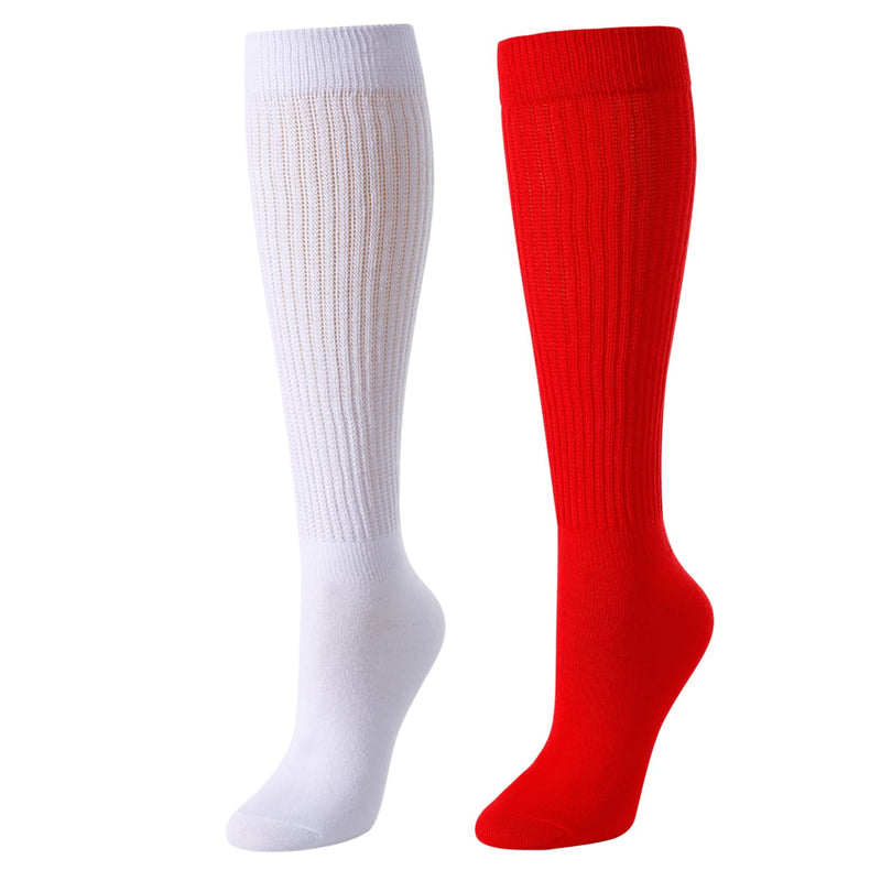 Slouch Socks for Women Girls - Scrunch Socks for Women Pack, Long High Tube High Socks White Red 2 Pairs