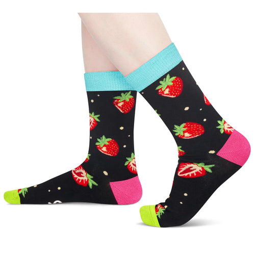 Funny Strawberry Gifts for Women Teen Girls - Strawberry Heart Fruit Socks, Mismatched Socks, Valentine's Day Fruit Gifts for Strawberry Lovers