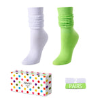 Slouch Socks for Women Girls - Scrunch Socks for Women Pack, Long High Tube High Socks White Green 2 Pairs