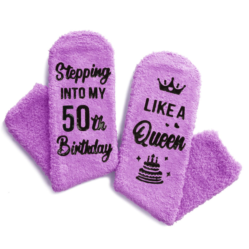 HAPPYPOP 50th Years Old Birthday Gifts for Women - Socks for 50 Year Olds, Gift Ideas for 50 Year Olds, Best Gifts for 50 Year Old Middle Aged Woman In Purple