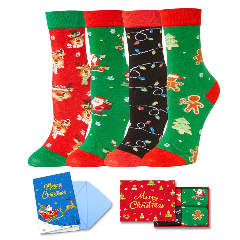 Christmas Gifts Stocking Socks for Boy Girl - Santa Light Xmas Socks for Kids with Greeting Card 4 Pask 11-12Years