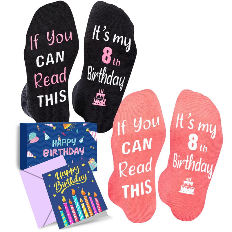 HAPPYPOP 8 Year Old Birthday Gifts Socks Ideas - Gifts for Eight Year Olds in Gift Box, Presents for 8 Year Old Girls Boys 2 Pack with Greeting Card