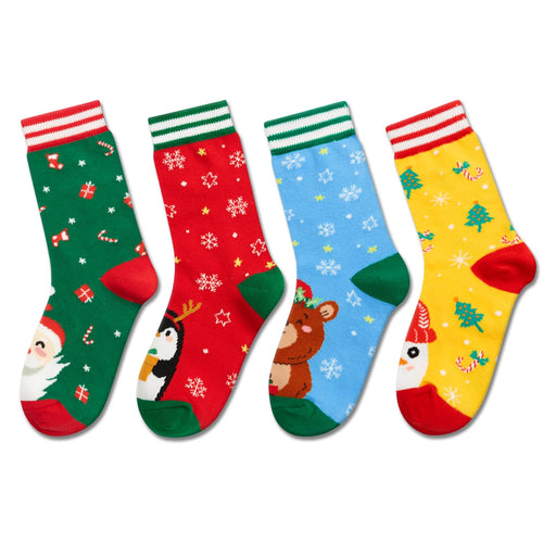 Christmas Stocking Socks for Boys Girls – Festive Santa Reindeer Snowman Penguin Gift Socks 7-9 Years