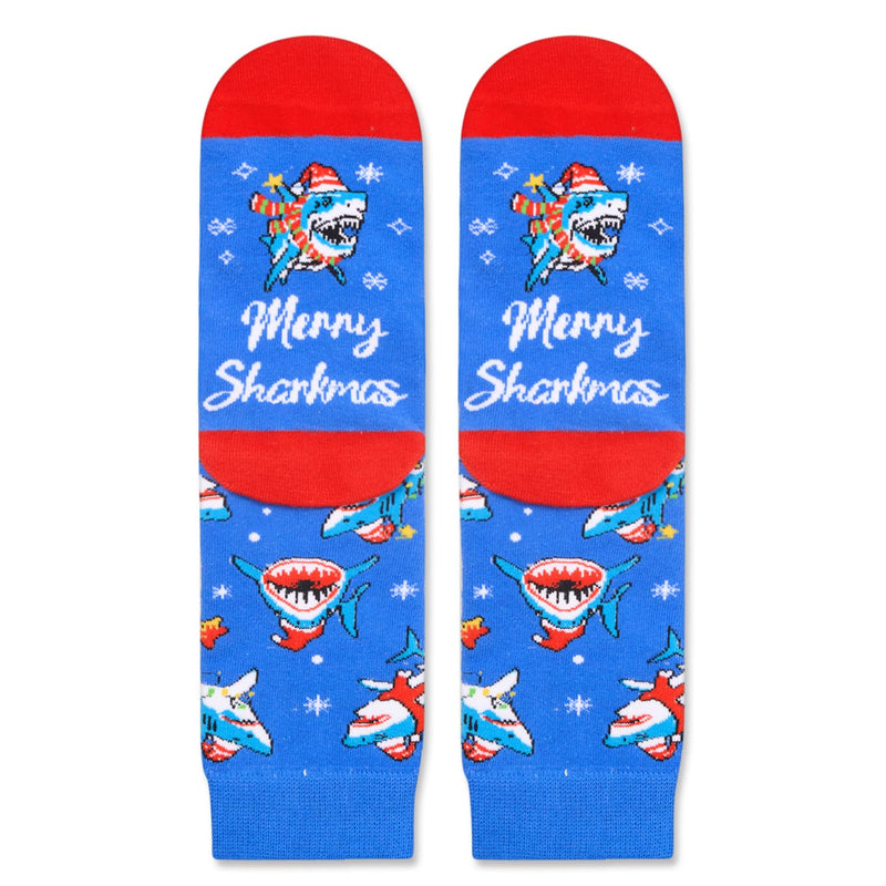 Christmas Gifts Stocking Socks for 7-9 Years Boys Girls - Shark Ocean Animal Socks Greeting Card for Kids