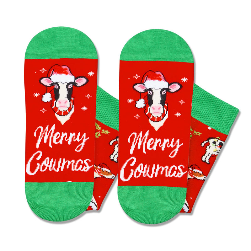 Christmas Gifts for Men Women - Red Christmas Stockings Secret Santa Socks Xmas Stocking Stuffers for Cow Lovers Cow Gifts