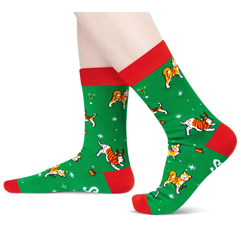 Christmas Gifts Stocking Socks For Men Women - Christmas Dog Lover Socks Doggie Socks In Green