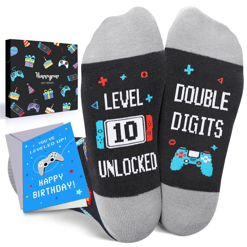 HAPPYPOP 10 Year Old Birthday Gifts Socks Ideas - Gifts for Ten Year Olds in Gift Box, Presents for 10 Year Old Tween Boys Girls with Greeting Card