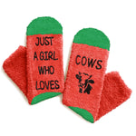 Christmas Gifts for Teens Women - Red Christmas Stockings Teen Girls 2024 Secret Santa Socks Fuzzy Stocking Stuffers Cow Print Gifts