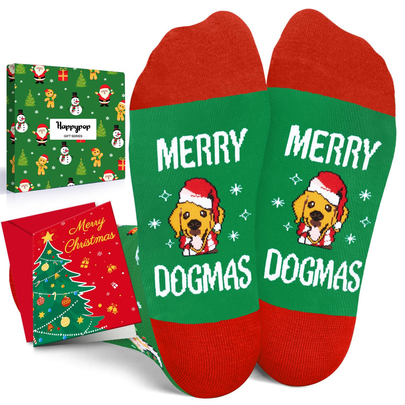 Green Christmas Dog Gifts Dog Lover Socks - Kids Socks 7-9 Years Old, Dog Stockings Doggie Gifts