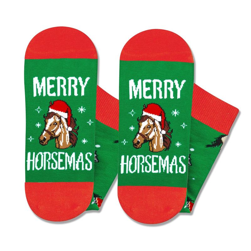 Christmas Gifts for 7-9 Years Old Kids - Green Christmas Stockings Secret Santa Socks Xmas Stocking Stuffers for Horse Lover