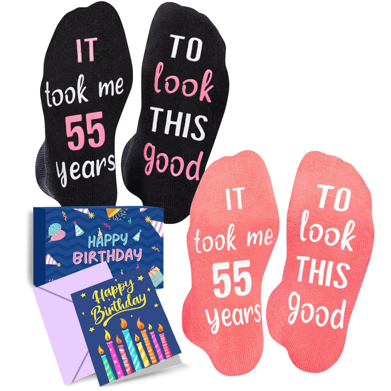 55th Birthday Gifts Ideas Socks - Funny Gifts for Guys in Their 55s, 55 Year Old Gifts for Men Women, 55th Birthday Socks Pack with Greeting Card