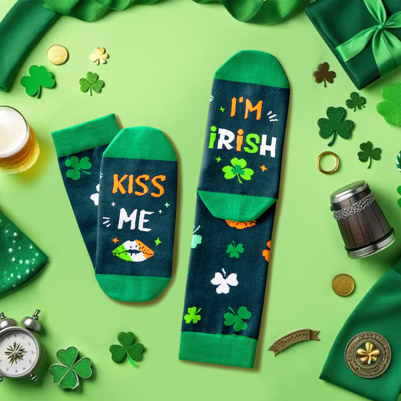 HAPPYPOP St. Patrick's Day Socks for Women Men - Shamrock Socks, Kiss Me Im Irish Gifts Green Socks, St Patricks Day Gifts