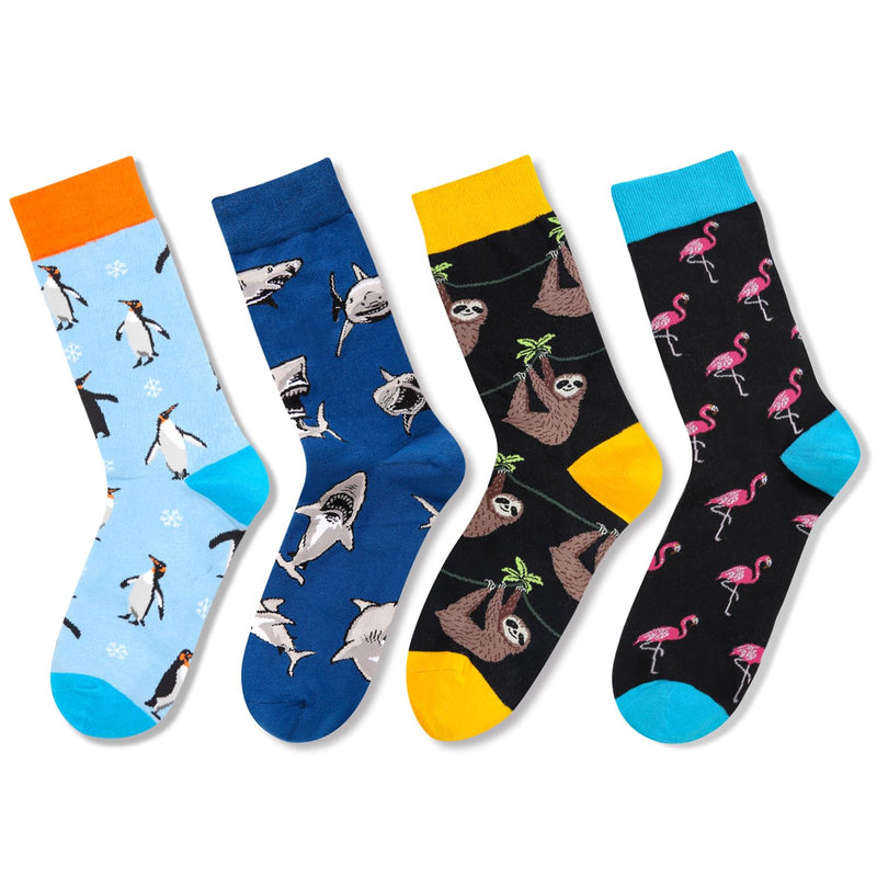 Animal Gifts for Men - Novelty Penguin Shark Gifts Animal Socks, Sloth Flamingo Soccks for Teens 4 Pack