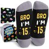 HAPPYPOP 15th Birthday Gifts Ideas for Boys - Socks for Teens Age 15, Presents for 15 Year Old Teen Boys, Birthday Gift Box with Greeting Card