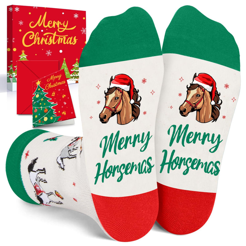 Christmas Gift Ideas for 7-9 Years Old Kids - Green Christmas Stockings Secret Santa Socks Xmas Stocking Stuffers for Horse Lover