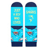 HAPPYPOP Silly Socks for Boys - Funny Shark Gifts Kids 7-9 Years, Novelty Ocean Animal Gifts Shark Socks