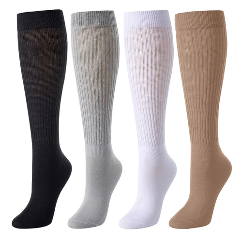 Slouch Socks for Women Girls - Scrunch Socks for Women Pack, Long High Tube High Socks White Black Tan Grey 4 Pairs