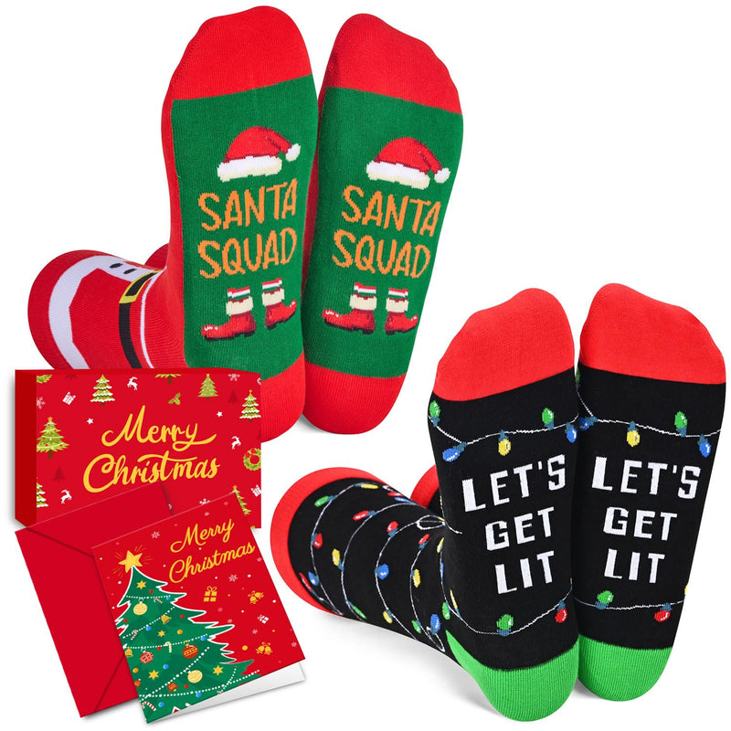 Christmas Gifts Stocking Socks for Women Men - Xmas Stocking Stuffers for Mom, Secret Santa Light Up Socks for Dad 2 Pack