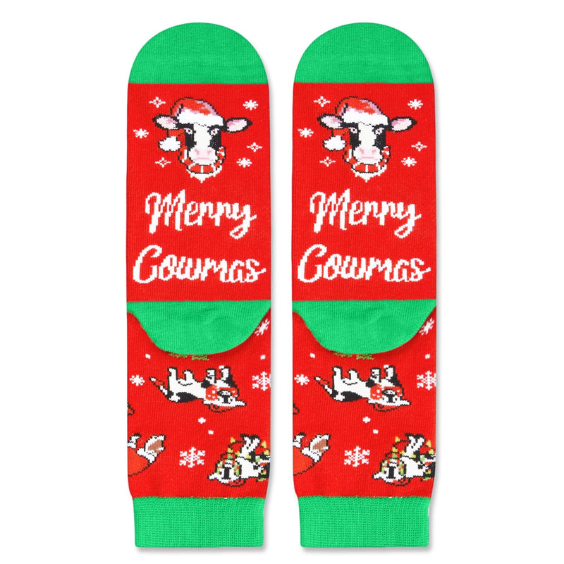 Christmas Gifts for 2-3 Years Old Kids - Red Christmas Stockings Secret Santa Socks Xmas Stocking Stuffers for Cow Lovers