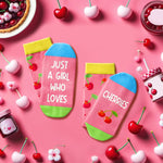 Cherry Gifts for Women Teen Girls - Cute Cherry Socks for Cherry Lovers, Valentine's Day Fruit Gifts, Novelty Fruit Socks for Girls, Funny Socks