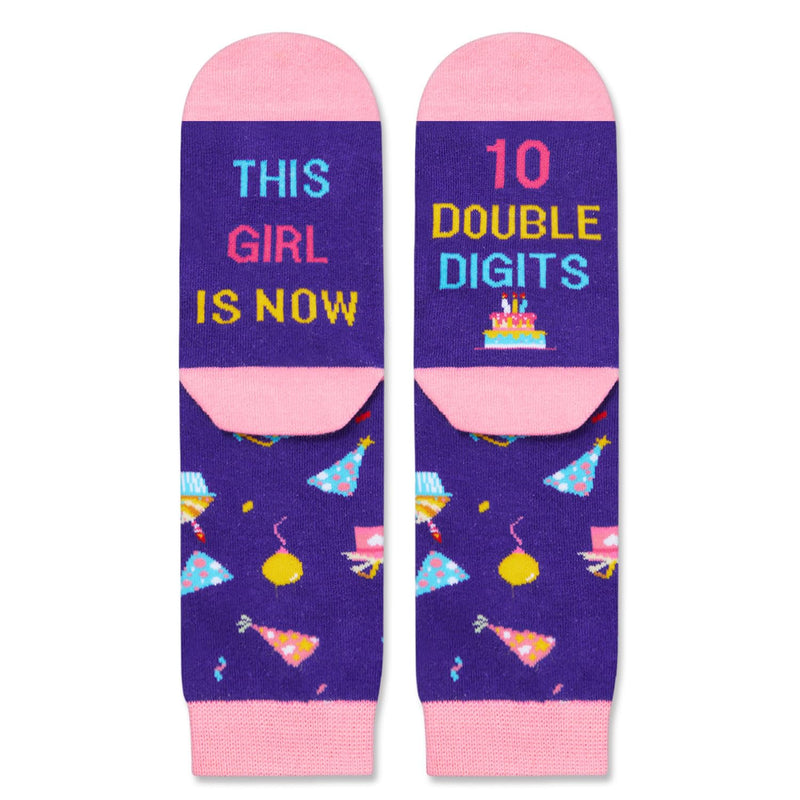 10 Year Old Birthday Gifts Ideas for Girls - Socks for Tween Girls Age 10 in Birthday Gift Box, Presents for 10 Year Old Kids 2 Pack with Greeting Card