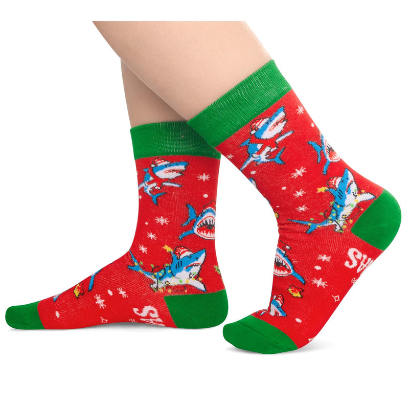 Christmas Gifts Stocking Socks for 10-12 Years Boys Girls - Secret Santa Socks Xmas Stocking Stuffers Greeting Card for Kids Red Shark Ocean Animal