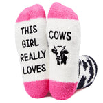 Funny Cow Print Gifts Cow Gifts for Cow Lovers Women, Cow Print Stuff Cow Socks Girls Fuzzy