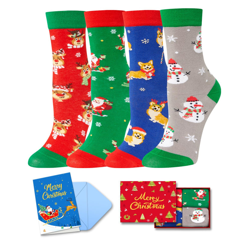 Christmas Gifts Stocking Socks for Kids - Redeer Corgi Stocking for Boy Girl with Greeting Card 7-9 Years